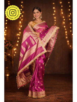 Isadora Life - Womens Woven Zari Purple Pre-Draped Saree With Unstitched Blouse