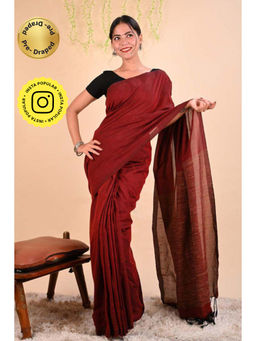 Isadora Life - Womens Woven Tassels Maroon Pre-Draped Saree With Unstitched Blouse