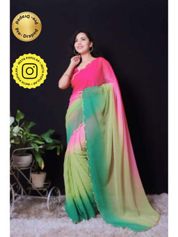 Isadora Life - Womens Ombre Printed Multi-Color Pre-Draped Saree With Unstitched Blouse