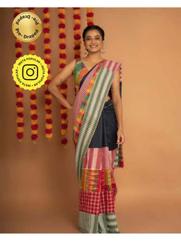 Isadora Life - Womens Printed Multi-Color Pre-Draped Saree With Unstitched Blouse
