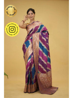 Isadora Life - Womens Woven Zari Multi-Color Pre-Draped Saree With Unstitched Blouse