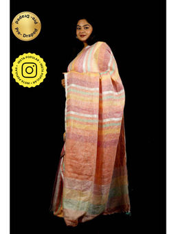 Isadora Life - Womens Stripes Tassels Multi-Color Pre-Draped Saree With Unstitched Blouse