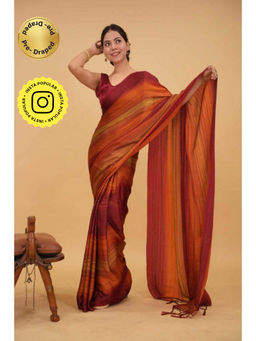 Isadora Life - Womens Stripes Tassels Multi-Color Pre-Draped Saree With Unstitched Blouse