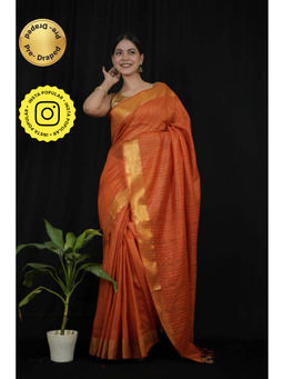Isadora Life - Womens Sequined Zari Orange Pre-Draped Saree With Unstitched Blouse