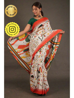 Isadora Life - Womens Printed Multi-Color Pre-Draped Saree With Unstitched Blouse