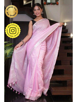 Isadora Life - Womens Woven Tassels Pink Pre-Draped Saree With Unstitched Blouse