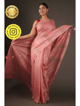 Isadora Life - Womens Stripes Tassels Peach Pre-Draped Saree With Unstitched Blouse