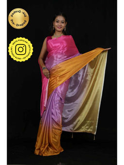 Isadora Life - Womens Ombre Printed Multi-Color Pre-Draped Saree With Unstitched Blouse