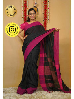 Isadora Life - Womens Woven Tassels Black Pre-Draped Saree With Unstitched Blouse