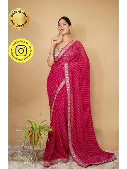 Isadora Life - Womens Printed Embroidered Pink Pre-Draped Saree With Unstitched Blouse