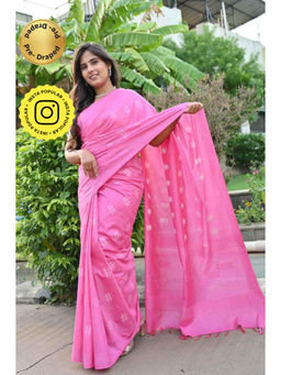 Isadora Life - Womens Printed Tassels Pink Pre-Draped Saree With Unstitched Blouse