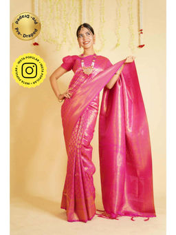 Isadora Life - Womens Woven Tassels Pink Pre-Draped Saree With Unstitched Blouse