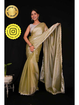 Isadora Life - Womens Embroidered Sequined Green Pre-Draped Saree With Unstitched Blouse