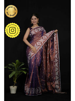 Isadora Life - Womens Woven Tassels Purple Pre-Draped Saree With Unstitched Blouse