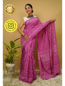 Isadora Life - Womens Printed Purple Pre-Draped Saree With Unstitched Blouse