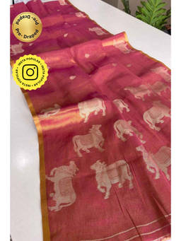 Isadora Life - Womens Woven Zari Red Pre-Draped Saree With Unstitched Blouse