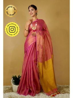 Isadora Life - Womens Woven Tassels Pink Pre-Draped Saree With Unstitched Blouse