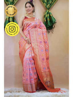 Isadora Life - Womens Woven Tassels Multi-Color Pre-Draped Saree With Unstitched Blouse