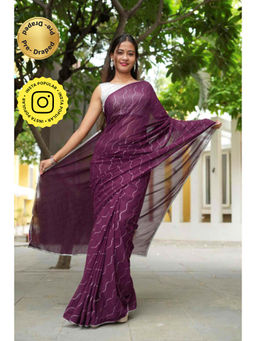 Isadora Life - Womens Sequined Purple Pre-Draped Saree With Unstitched Blouse