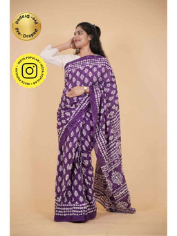 Isadora Life - Womens Printed Purple Pre-Draped Saree With Unstitched Blouse