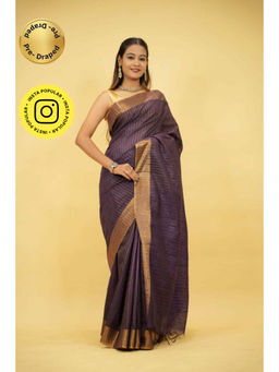 Isadora Life - Womens Stripes Sequined Purple Pre-Draped Saree With Unstitched Blouse