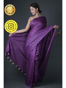 Isadora Life - Womens Stripes Tassels Purple Pre-Draped Saree With Unstitched Blouse