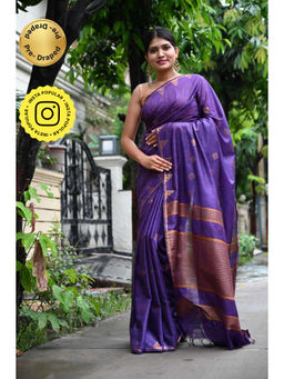 Isadora Life - Womens Woven Tassels Purple Pre-Draped Saree With Unstitched Blouse