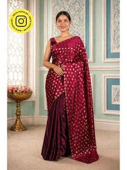 Isadora Life - Womens Woven Maroon Pre-Draped Saree With Unstitched Blouse