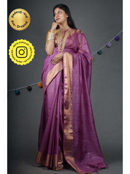 Isadora Life - Womens Woven Sequined Purple Pre-Draped Saree With Unstitched Blouse