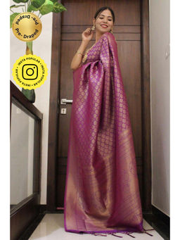 Isadora Life - Womens Woven Tassels Purple Pre-Draped Saree With Unstitched Blouse