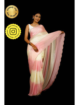 Isadora Life - Womens Stripes Sequined Multi-Color Pre-Draped Saree With Unstitched Blouse