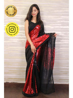 Isadora Life - Womens Sequined Multi-Color Pre-Draped Saree With Unstitched Blouse