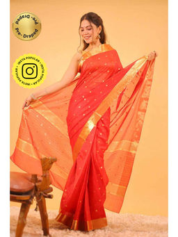 Isadora Life - Womens Woven Zari Red Pre-Draped Saree With Unstitched Blouse