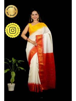 Isadora Life - Womens Checks Printed White Pre-Draped Saree With Unstitched Blouse