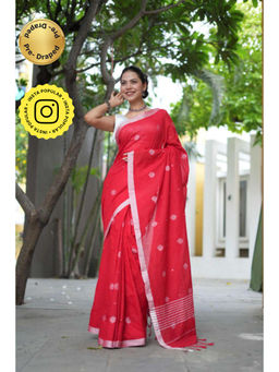 Isadora Life - Womens Woven Tassels Pink Pre-Draped Saree With Unstitched Blouse