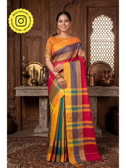 Isadora Life - Womens Printed Tassels Multi-Color Pre-Draped Saree With Unstitched Blouse