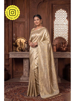 Isadora Life - Womens Woven Zari Gold Pre-Draped Saree With Unstitched Blouse