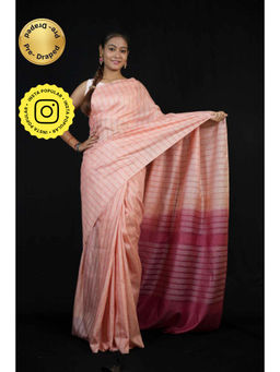 Isadora Life - Womens Stripes Tassels Pink Pre-Draped Saree With Unstitched Blouse