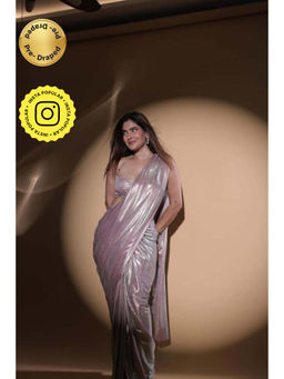 Isadora Life - Womens Sequined Mauve Pre-Draped Saree With Unstitched Blouse