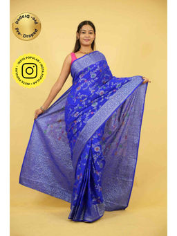 Isadora Life - Womens Woven Zari Blue Pre-Draped Saree With Unstitched Blouse