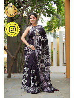 Isadora Life - Traditional Jaipuri Print Black Ready To Wear Saree With Unstitched Blouse
