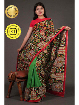 Isadora Life - Womens Floral Printed Multi-Color Pre-Draped Saree with Unstitched Blouse