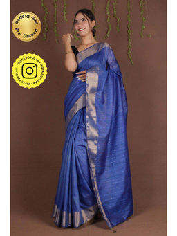 Isadora Life - Womens Tassels Sequined Blue Pre-Draped Saree with Unstitched Blouse