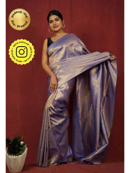 Isadora Life - Womens Woven Zari Blue Pre-Draped Saree with Unstitched Blouse