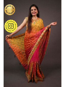 Isadora Life - Womens Ombre Embroidered Multi-Color Pre-Draped Saree with Unstitched Blouse