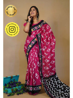 Isadora Life - Womens Printed Pink Pre-Draped Saree with Unstitched Blouse