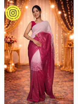 Isadora Life - Womens Sequined Pink Pre-Draped Saree with Unstitched Blouse