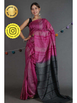 Isadora Life - Womens Stripes Embroidered Purple Pre-Draped Saree with Unstitched Blouse