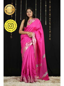 Isadora Life - Womens Stripes Zari Pink Pre-Draped Saree with Unstitched Blouse