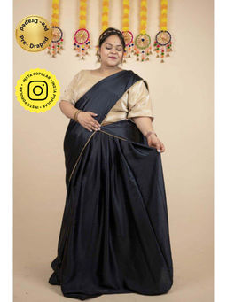 Isadora Life - Womens Solid Sequined Black Pre-Draped Saree with Unstitched Blouse